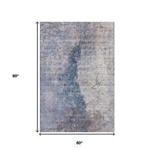 HomeRoots 5' X 8' Blue Ivory and Gray Abstract Area Rug - Stylish, Washable, UV-Protected for All Spaces! 653652