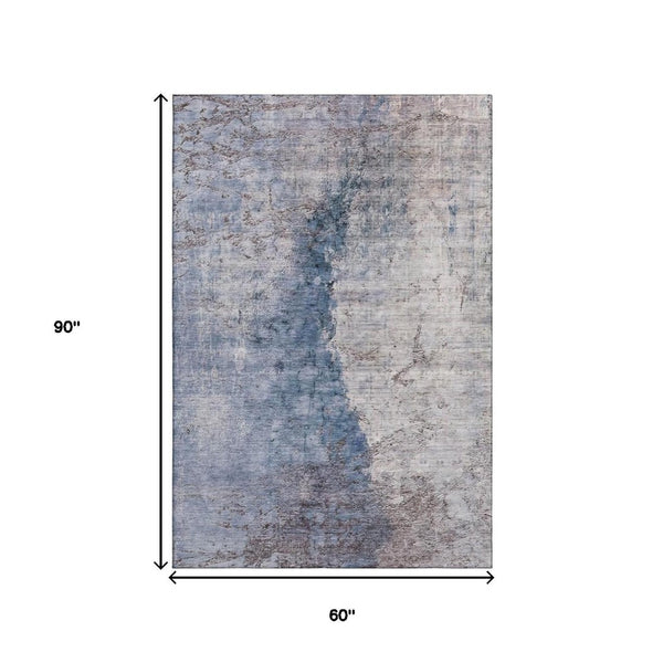 HomeRoots 5' X 8' Blue Ivory and Gray Abstract Area Rug - Stylish, Washable, UV-Protected for All Spaces! 653652