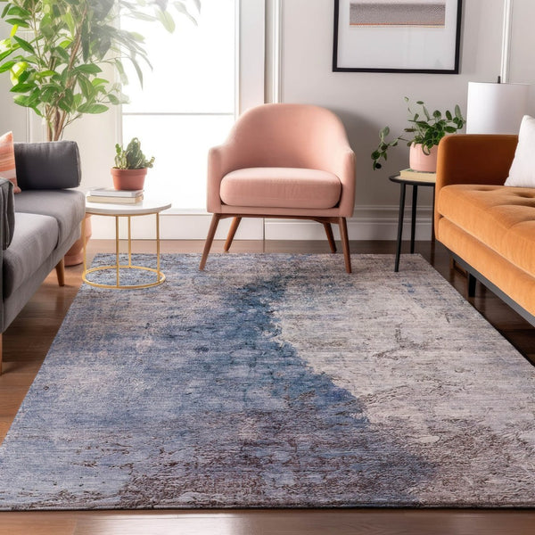 HomeRoots 5' X 8' Blue Ivory and Gray Abstract Area Rug - Stylish, Washable, UV-Protected for All Spaces! 653652