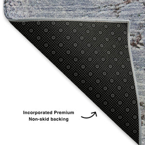 HomeRoots 5' X 8' Blue Ivory and Gray Abstract Area Rug - Stylish, Washable, UV-Protected for All Spaces! 653652