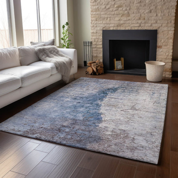 HomeRoots 5' X 8' Blue Ivory and Gray Abstract Area Rug - Stylish, Washable, UV-Protected for All Spaces! 653652