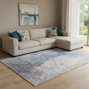 HomeRoots 10' X 14' Blue Ivory Gray Abstract Area Rug - Washable, UV-Protected, Ideal for High-Traffic Spaces! 653656