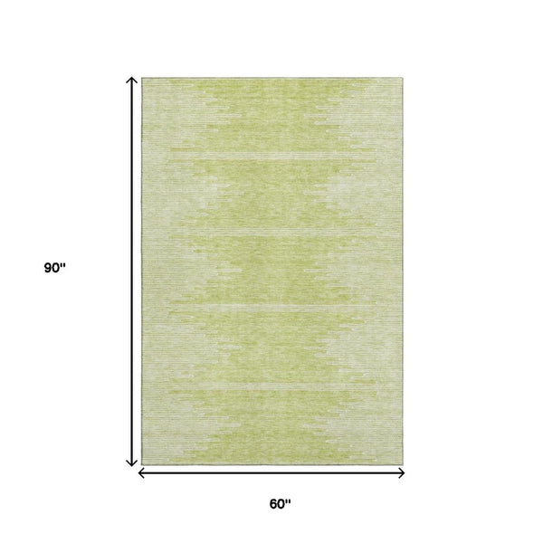 HomeRoots 5' X 8' Artichoke Green And Ivory Abstract Area Rug – Washable, UV Protected, Stain Resistant Design 653661