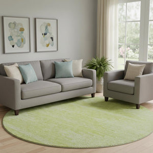 HomeRoots 8' Washable Round Rug in Artichoke Green & Ivory - Durable, UV-Protected, Modern Abstract Design 653662