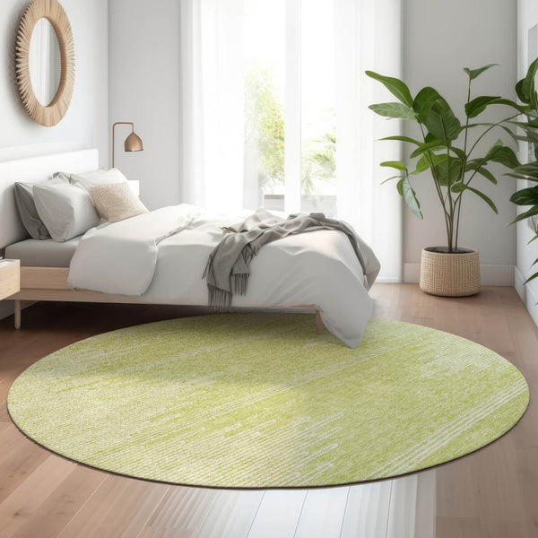 HomeRoots 8' Washable Round Rug in Artichoke Green & Ivory - Durable, UV-Protected, Modern Abstract Design 653662