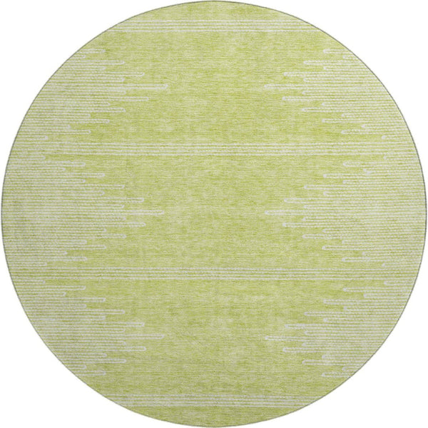 HomeRoots 8' Washable Round Rug in Artichoke Green & Ivory - Durable, UV-Protected, Modern Abstract Design 653662