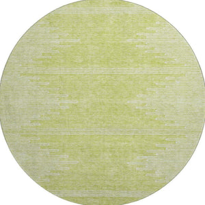 HomeRoots 8' Washable Round Rug in Artichoke Green & Ivory - Durable, UV-Protected, Modern Abstract Design 653662