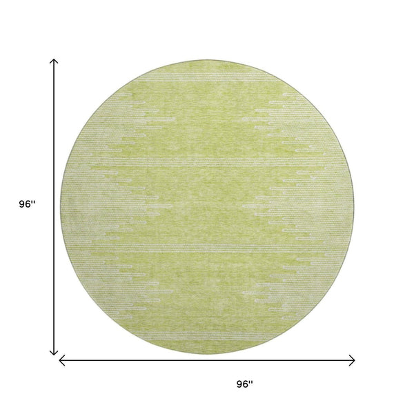 HomeRoots 8' Washable Round Rug in Artichoke Green & Ivory - Durable, UV-Protected, Modern Abstract Design 653662