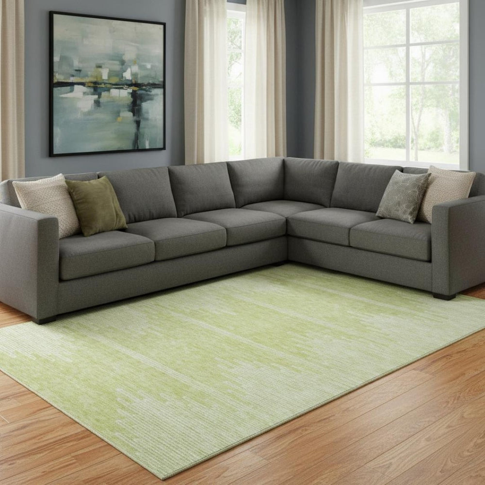HomeRoots 9' X 12' Artichoke Green Abstract Washable Area Rug with UV Protection for Busy Homes & Pets 653664