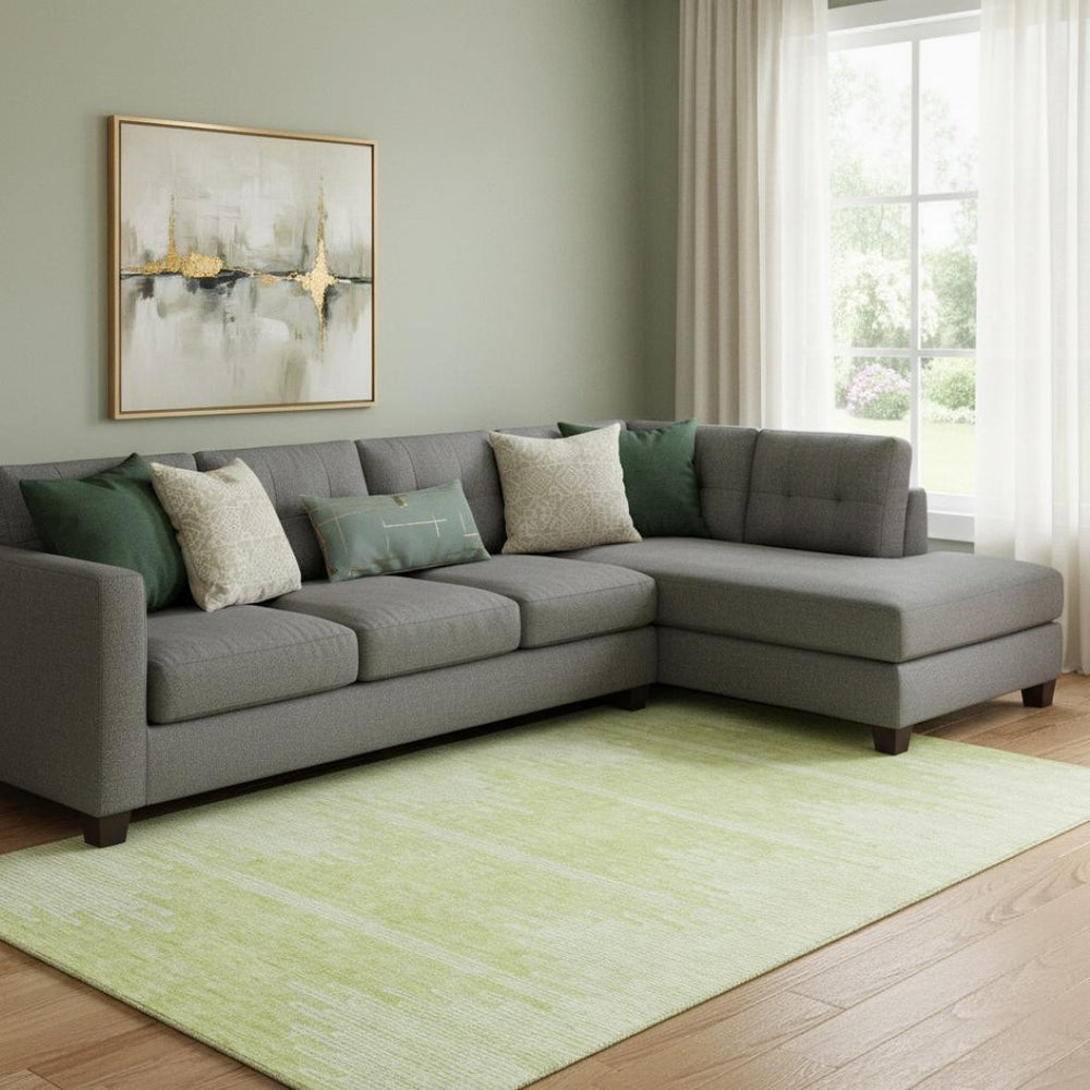 HomeRoots 10' X 14' Artichoke Green & Ivory Abstract Washable Area Rug with UV Protection for Modern Homes 653665