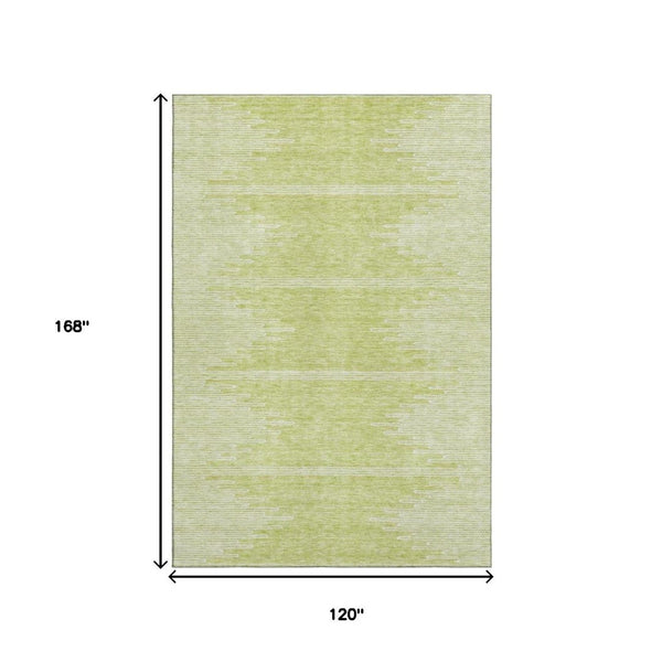 HomeRoots 10' X 14' Artichoke Green & Ivory Abstract Washable Area Rug with UV Protection for Modern Homes 653665