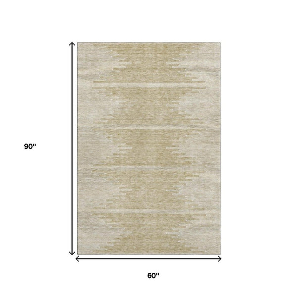 HomeRoots 5' X 8' Beige and Ivory Abstract Area Rug - Washable, UV-Resistant, Durable and Stylish for Any Room 653667