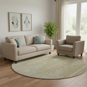 HomeRoots 8' Beige and Ivory Abstract Round Rug - Washable, UV Protected, Stain Resistant for Modern Spaces 653668
