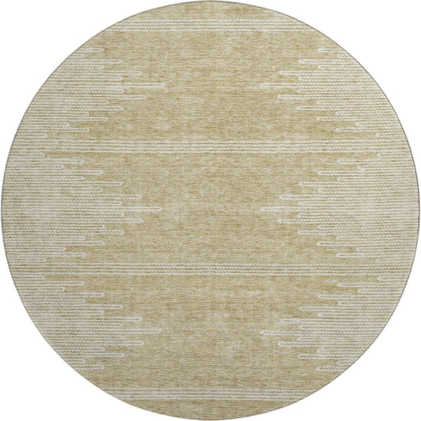 HomeRoots 8' Beige and Ivory Abstract Round Rug - Washable, UV Protected, Stain Resistant for Modern Spaces 653668