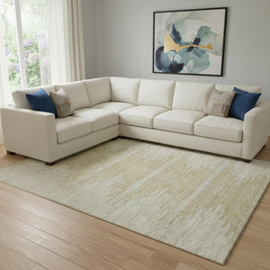 HomeRoots 8' X 10' Beige and Ivory Abstract Washable Area Rug with UV Protection for Stylish, Low-Maintenance Living 653669