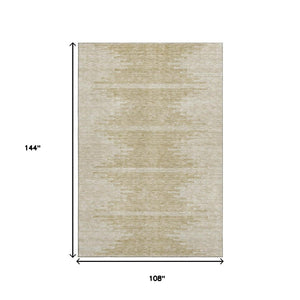 HomeRoots 9' X 12' Beige and Ivory Abstract Area Rug - Washable, UV Protected, Stain Resistant for High-Traffic Spaces 653670