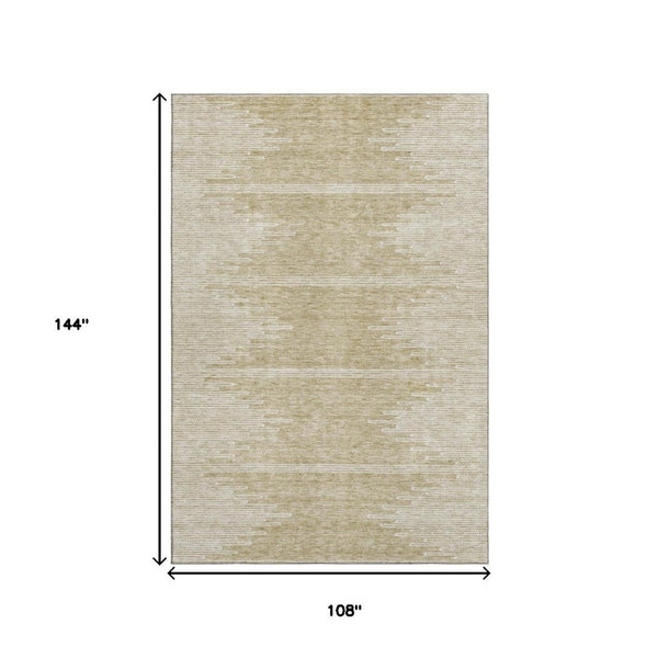 HomeRoots 9' X 12' Beige and Ivory Abstract Area Rug - Washable, UV Protected, Stain Resistant for High-Traffic Spaces 653670