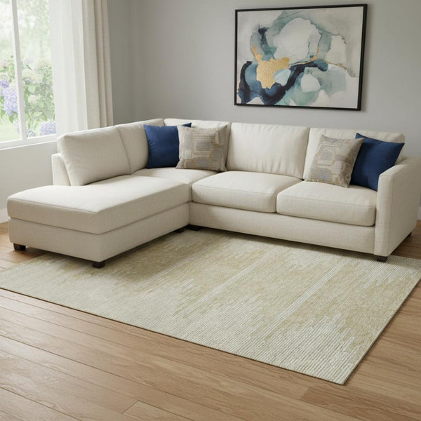 HomeRoots 9' X 12' Beige and Ivory Abstract Area Rug - Washable, UV Protected, Stain Resistant for High-Traffic Spaces 653670