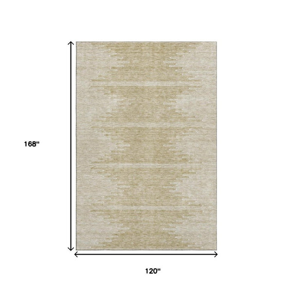 HomeRoots 10' X 14' Beige and Ivory Abstract Area Rug - Washable, UV-Protected, Stain-Resistant for Modern Homes 653671