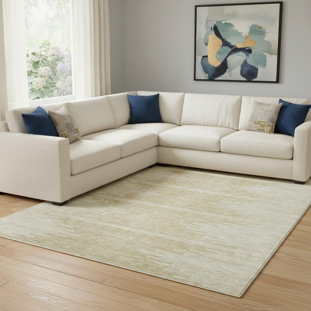 HomeRoots 10' X 14' Beige and Ivory Abstract Area Rug - Washable, UV-Protected, Stain-Resistant for Modern Homes 653671