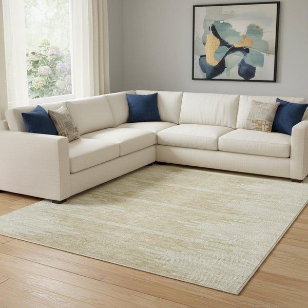 HomeRoots 10' X 14' Beige and Ivory Abstract Area Rug - Washable, UV-Protected, Stain-Resistant for Modern Homes 653671