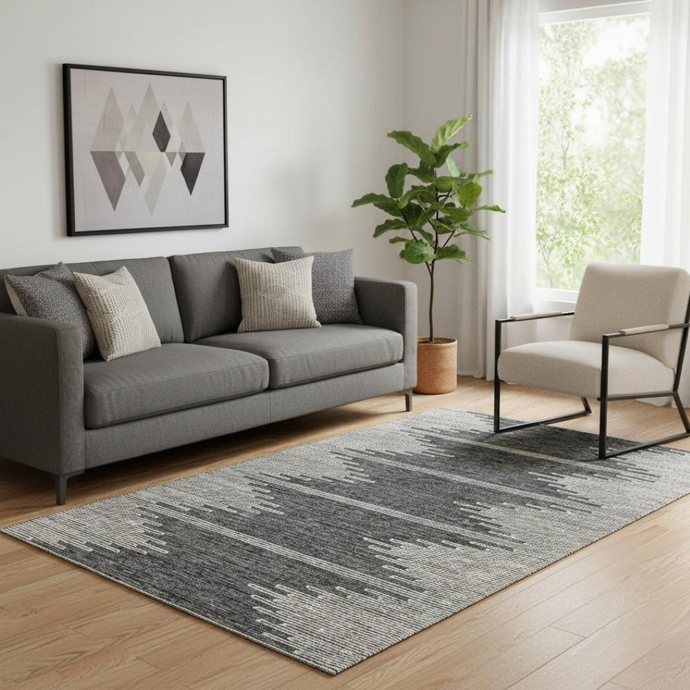 HomeRoots 5' X 8' Charcoal & Ivory Abstract Area Rug - Washable, Stain Resistant, UV Protected for High Traffic Spaces 653673