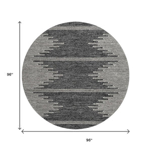 HomeRoots 8' Charcoal and Ivory Round Rug - Modern Abstract Design, Washable, Durable, UV Protected for Families 653674