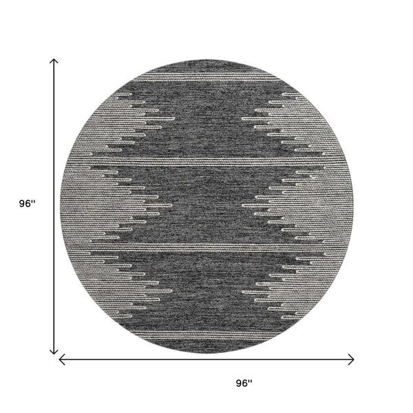 HomeRoots 8' Charcoal and Ivory Round Rug - Modern Abstract Design, Washable, Durable, UV Protected for Families 653674