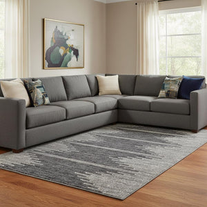 HomeRoots 8' X 10' Charcoal & Ivory Abstract Washable Area Rug - UV Protected, Stain Resistant, Modern Design 653675