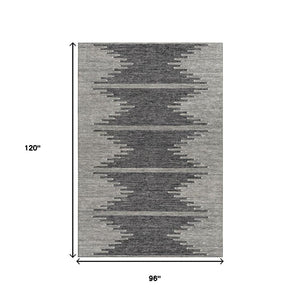 HomeRoots 8' X 10' Charcoal & Ivory Abstract Washable Area Rug - UV Protected, Stain Resistant, Modern Design 653675