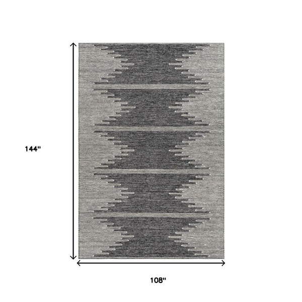 HomeRoots 9' X 12' Charcoal & Ivory Abstract Area Rug - Washable, UV-Protected, Perfect for High-Traffic Spaces 653676