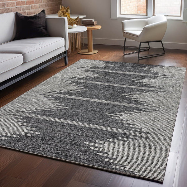 HomeRoots 10' X 14' Charcoal & Ivory Abstract Washable Area Rug – UV Protected, Stylish & Kid-Friendly Design 653677