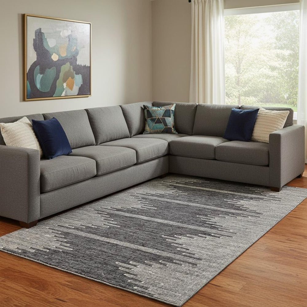 HomeRoots 10' X 14' Charcoal & Ivory Abstract Washable Area Rug – UV Protected, Stylish & Kid-Friendly Design 653677