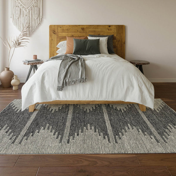 HomeRoots 10' X 14' Charcoal & Ivory Abstract Washable Area Rug – UV Protected, Stylish & Kid-Friendly Design 653677