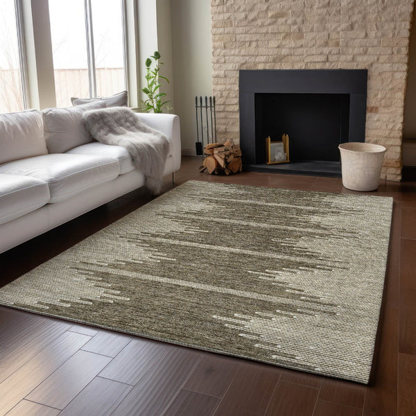 HomeRoots 5' Coffee and Ivory Abstract Washable Area Rug - UV Protected, Durable, Modern Design for Homes 653679