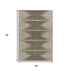 HomeRoots 5' Coffee and Ivory Abstract Washable Area Rug - UV Protected, Durable, Modern Design for Homes 653679