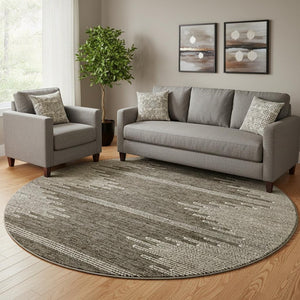 HomeRoots 8' Coffee and Ivory Abstract Round Rug - Washable, UV Protected, Stylish, Durable for Homes & Patios 653680