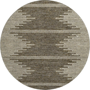 HomeRoots 8' Coffee and Ivory Abstract Round Rug - Washable, UV Protected, Stylish, Durable for Homes & Patios 653680