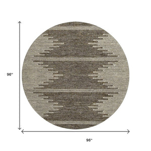 HomeRoots 8' Coffee and Ivory Abstract Round Rug - Washable, UV Protected, Stylish, Durable for Homes & Patios 653680