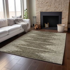 HomeRoots 10' Coffee and Ivory Abstract Area Rug - Washable, UV Protected, Stain Resistant for Modern Spaces 653683