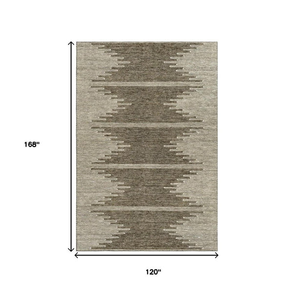 HomeRoots 10' Coffee and Ivory Abstract Area Rug - Washable, UV Protected, Stain Resistant for Modern Spaces 653683