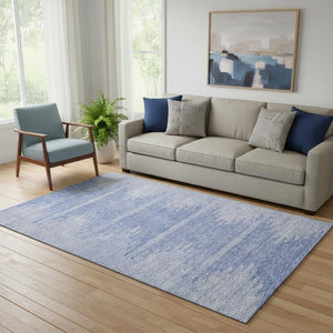 HomeRoots 5' X 8' Denim Blue & Ivory Abstract Area Rug - Washable, UV-Protected, Durable, Stylish Design 653685