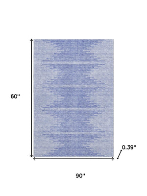 HomeRoots 5' X 8' Denim Blue & Ivory Abstract Area Rug - Washable, UV-Protected, Durable, Stylish Design 653685