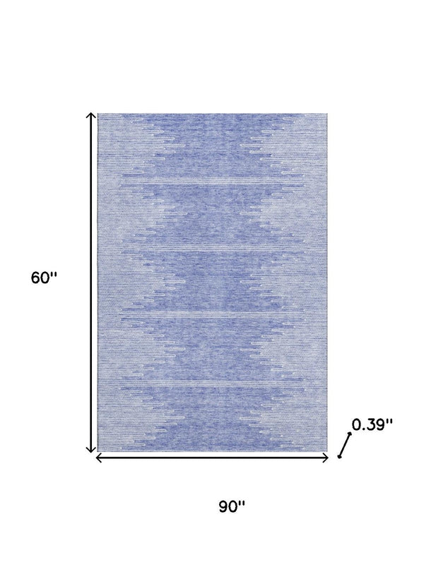 HomeRoots 5' X 8' Denim Blue & Ivory Abstract Area Rug - Washable, UV-Protected, Durable, Stylish Design 653685