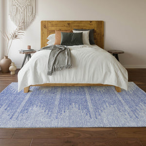 HomeRoots 5' X 8' Denim Blue & Ivory Abstract Area Rug - Washable, UV-Protected, Durable, Stylish Design 653685