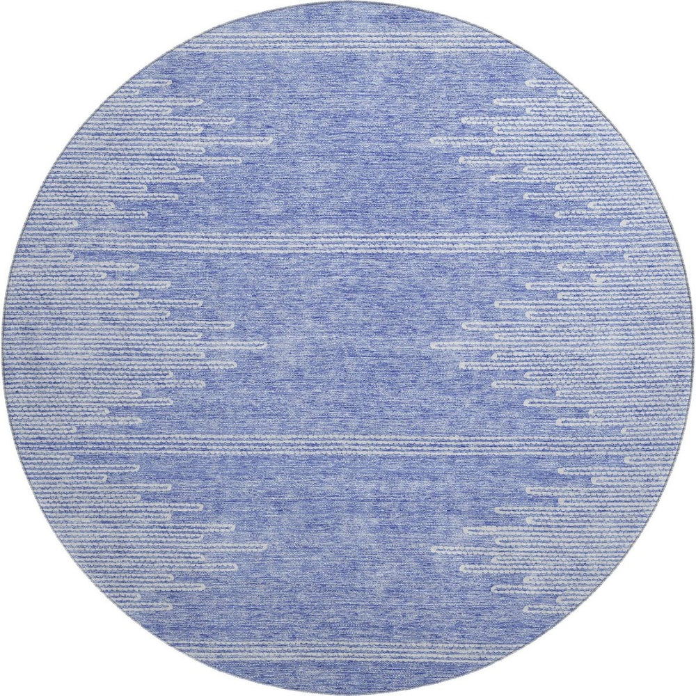 HomeRoots 8' Stylish Denim Blue & Ivory Abstract Washable Round Rug with UV Protection for Modern Spaces 653686