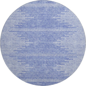 HomeRoots 8' Stylish Denim Blue & Ivory Abstract Washable Round Rug with UV Protection for Modern Spaces 653686
