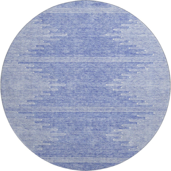 HomeRoots 8' Stylish Denim Blue & Ivory Abstract Washable Round Rug with UV Protection for Modern Spaces 653686