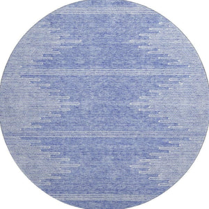 HomeRoots 8' Stylish Denim Blue & Ivory Abstract Washable Round Rug with UV Protection for Modern Spaces 653686
