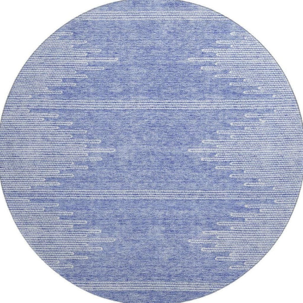 HomeRoots 8' Stylish Denim Blue & Ivory Abstract Washable Round Rug with UV Protection for Modern Spaces 653686